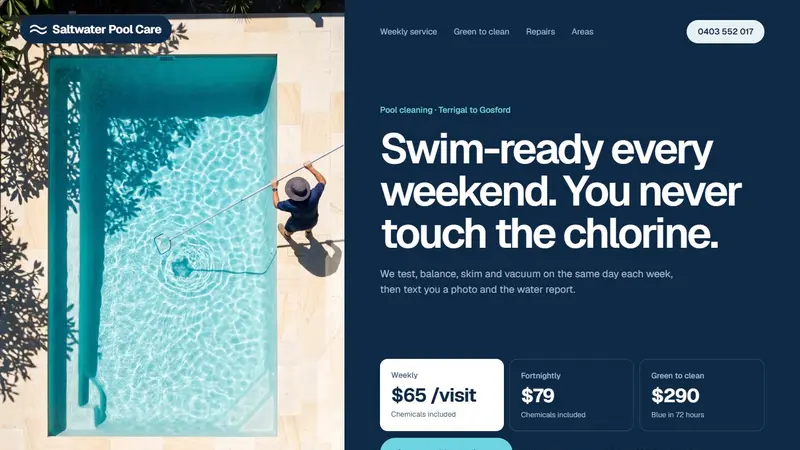Concept website design for a pool cleaning service