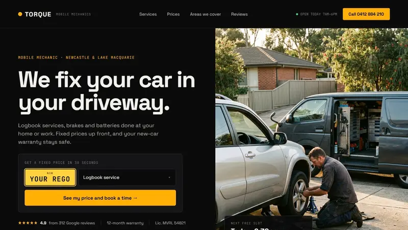 Concept website design for a mobile mechanic